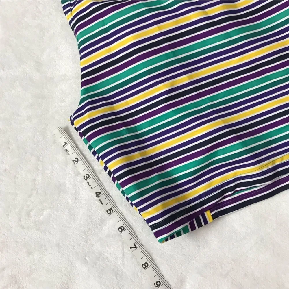 Perry Ellis Striped Men's Medium Swim Trunks Board Shorts Green Blue Yellow